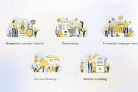 Virtual Finance - Yellow Gray Flat Illustration 44638131