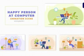 Flat 2D Vector Happy Person at Computer Animation Scene Template 49481801
