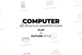 Computer - Set of 16 Animated Icons Flat or Outline style 46088153