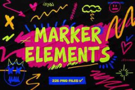 Free Download:CreativeMarket – 226 PNG Marker Elements