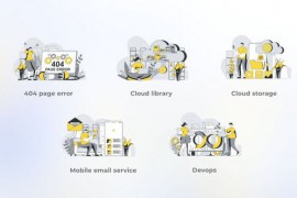 Cloud Storage - Yellow Gray Flat Illustration 44638020