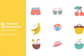Summer Illustration Animation Pack with Loopable, 4K Resolution, and Alpha Channel 50702855