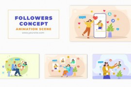 Social Media Followers Concept 2D Character Animation Scene 49459174