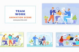 Flat Design Animation Scene of Teamwork in the Office 47865292