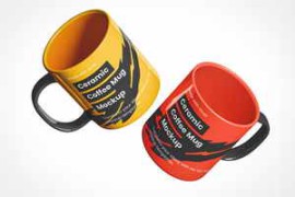 Two Floating Ceramic Mugs Mockup