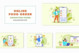 Flat 2D Character Animated Scene of Food Ordering App 