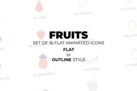 Fruits - Set of 16 Animated Icons Flat or Outline style 46871334