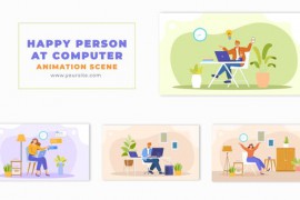 Flat 2D Vector Happy Person at Computer Animation Scene 49459380