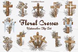 Free Download:Floral Crosses Watercolor Clipart