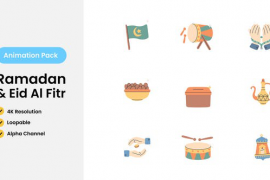 Ramadan And Eid Al Fitr Illustration Animation Pack with Loopable, 4K Resolution, and Alpha Channel