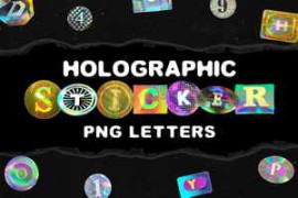 CreativeMarket – Holographic Sticker PNG Letters Pack 196284208