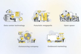 Data Center Technology - Yellow Gray Flat Illustration 44638057