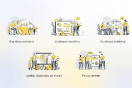 Global Business Strategy - Yellow Gray Flat Illustration 44638112