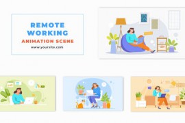 Animation Scene with Flat Character Female Working Remotely 47865636