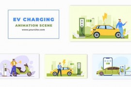Flat Design Character Electric Vehicle Charging Animation Scene 48800997