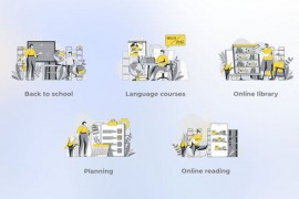 Back to School - Yellow Gray Flat Illustration 44637896