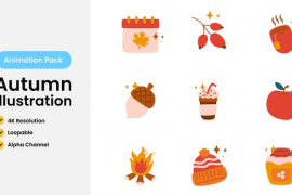 Autumn Illustration Animation Pack with 4K Resolution, Loopable, and Alpha Channel 51580424