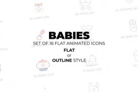 Mother's day - Babies - Set of 16 Animated Icons Flat or Outline style 44954397