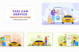 Flat Design 2D Cartoon Taxi Cab Service Animation Scene 48570832