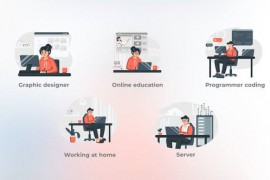 Working at Home - Grey and Red Illustrations 46702166