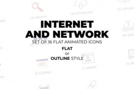 Internet and network - Set of 16 Animated Icons Flat or Outline style 45361924