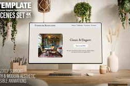 Free Computer Monitor Screen Replacement Template | Boho Rustical Room | 10 Scenes Set 59514661