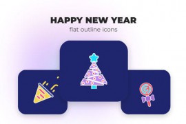 Happy New Year - Flat Outline Icons 45844729