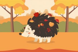 Cute Hedgehog Walking In Automn 44258079