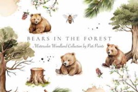 Free Download:Bears in the Forest – Watercolor Woodland Collection