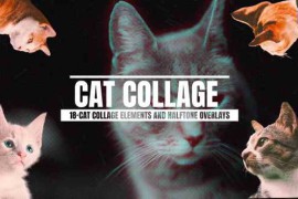 18-Cat Collage Elements And Halftone Overlays For Premiere Pro 57715949