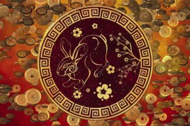 Chinese Spring Festival Red Background with Falling Golden Coins Symbol of Wealth for New Year 40486