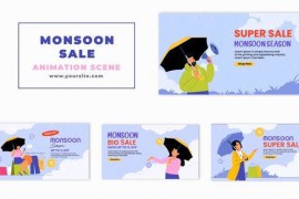 Monsoon Sale Offer Flat Character Animation Scene 47354843