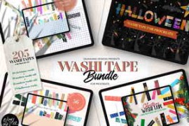Free Download:CreativeMarket – 205 Washi Tape Bundle for Procreate 5489982