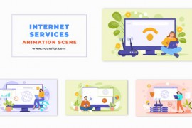 Animated Scene Featuring 2D Vector Characters and Internet Services 47865806