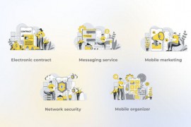 Mobile Organizer - Yellow Gray Flat Illustration 44638116