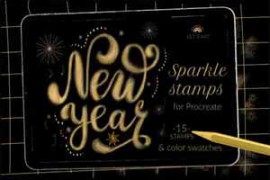Sparkle New Year Stamps, Lettering Brush 7156127