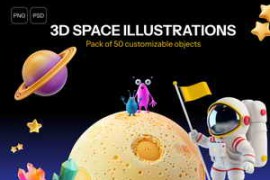 Free Download:3D Space Objects Pack – 50 High-Res Animated-Style Assets